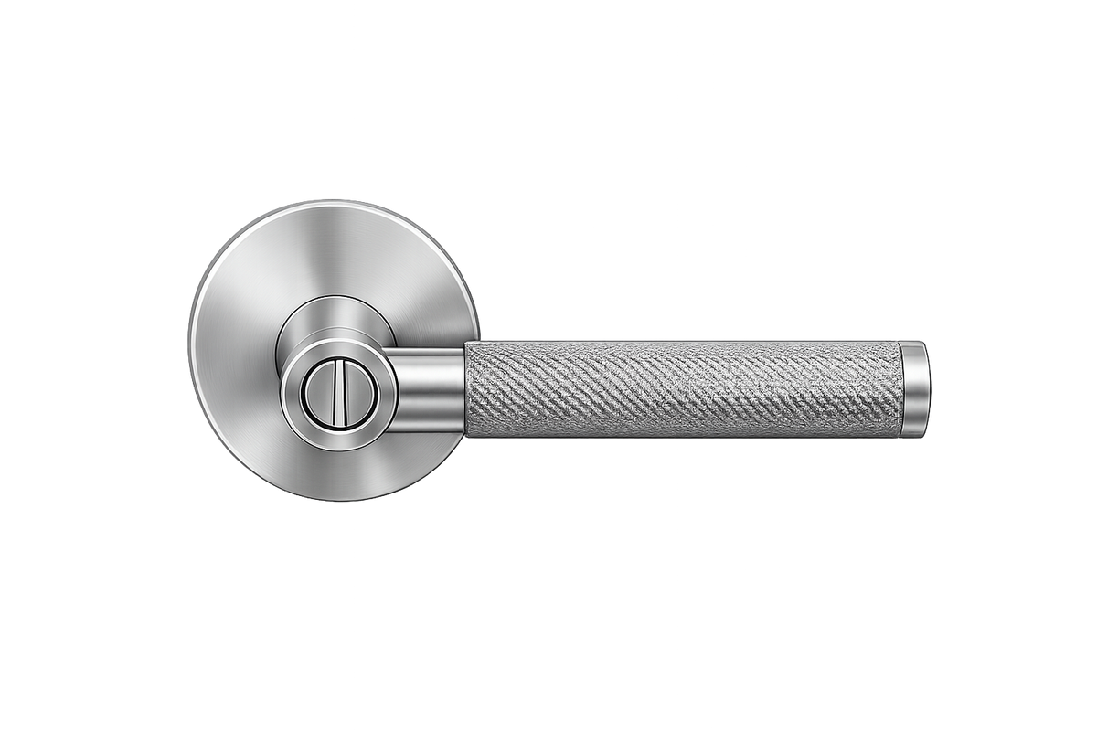 Silver door handle on a white background