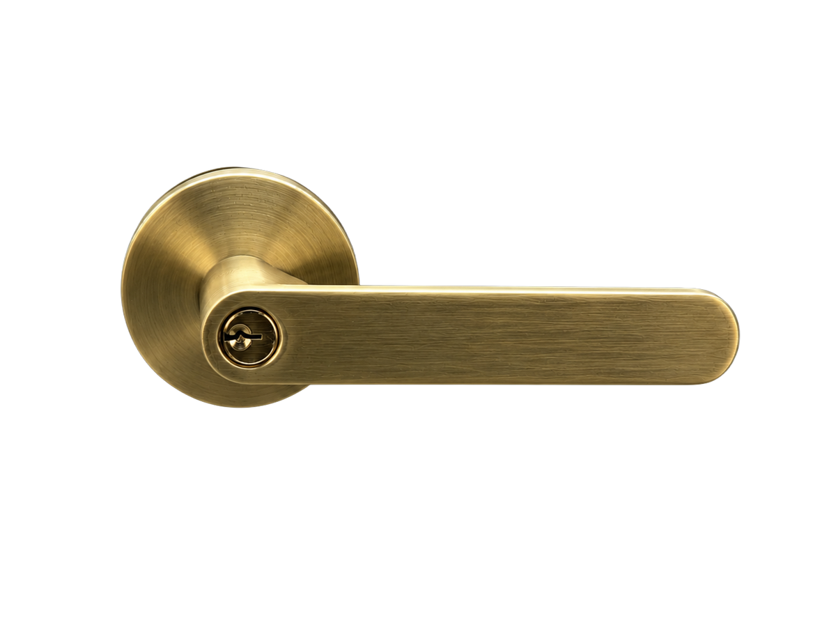 Brass door handle on a white background