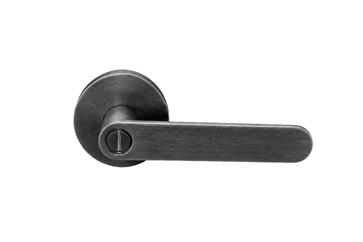 Metal door handle on a white background