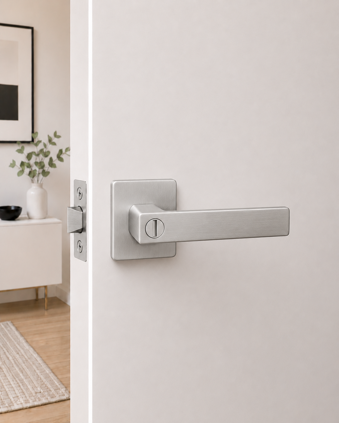 ASTON PRIVACY SET SATIN CHROME DOOR HANDLE