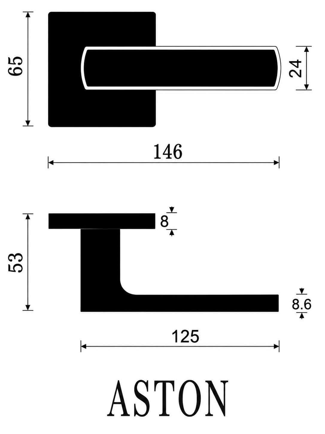 ASTON PRIVACY SET MATT BLACK DOOR HANDLE