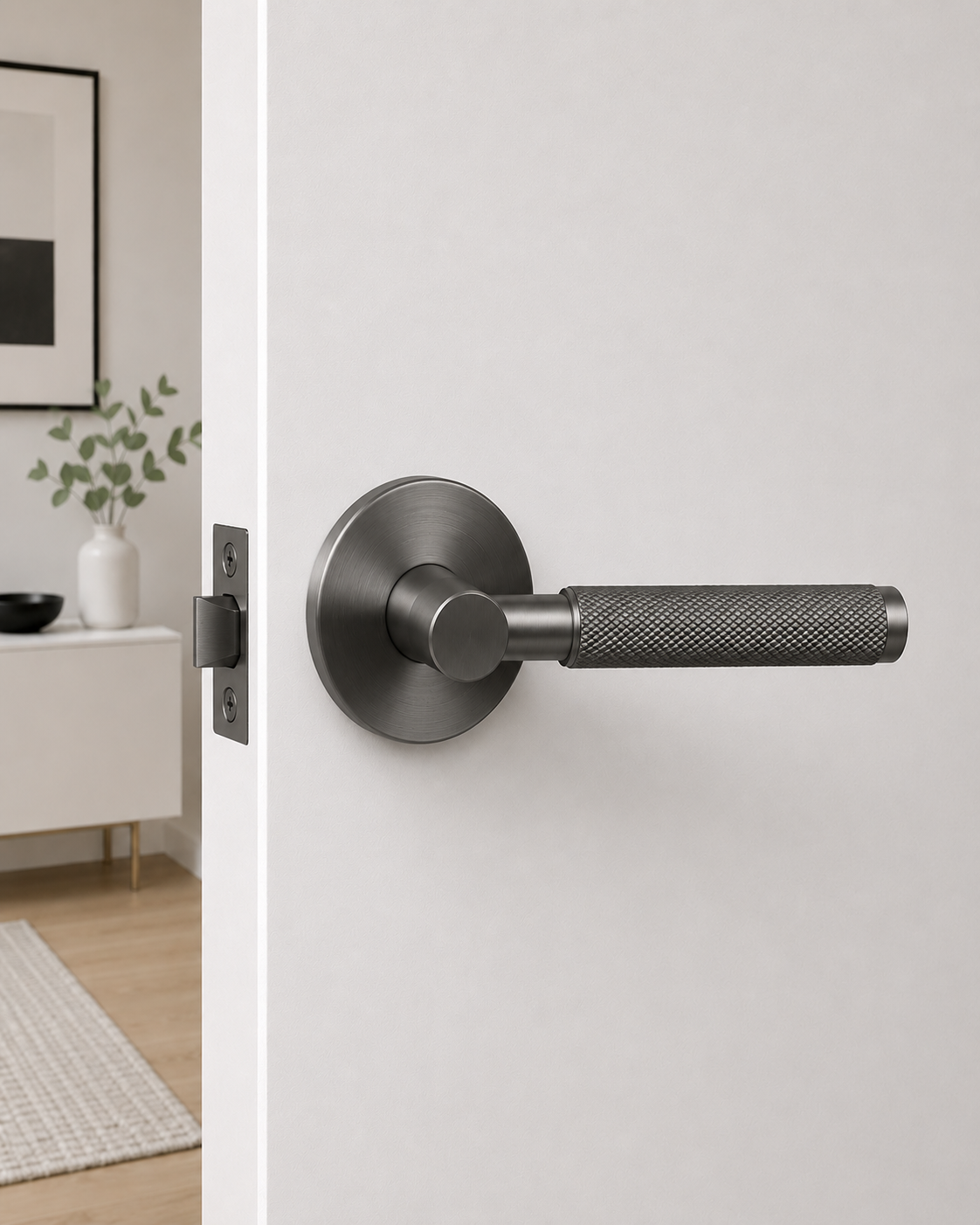 PERA PASSAGE SET BRUSHED GUNMETAL DOOR HANDLE