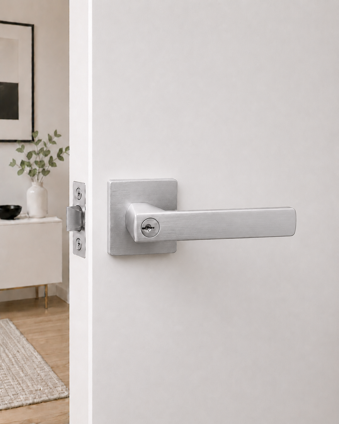 ASTON ENTRANCE SET SATIN CHROME DOOR HANDLE