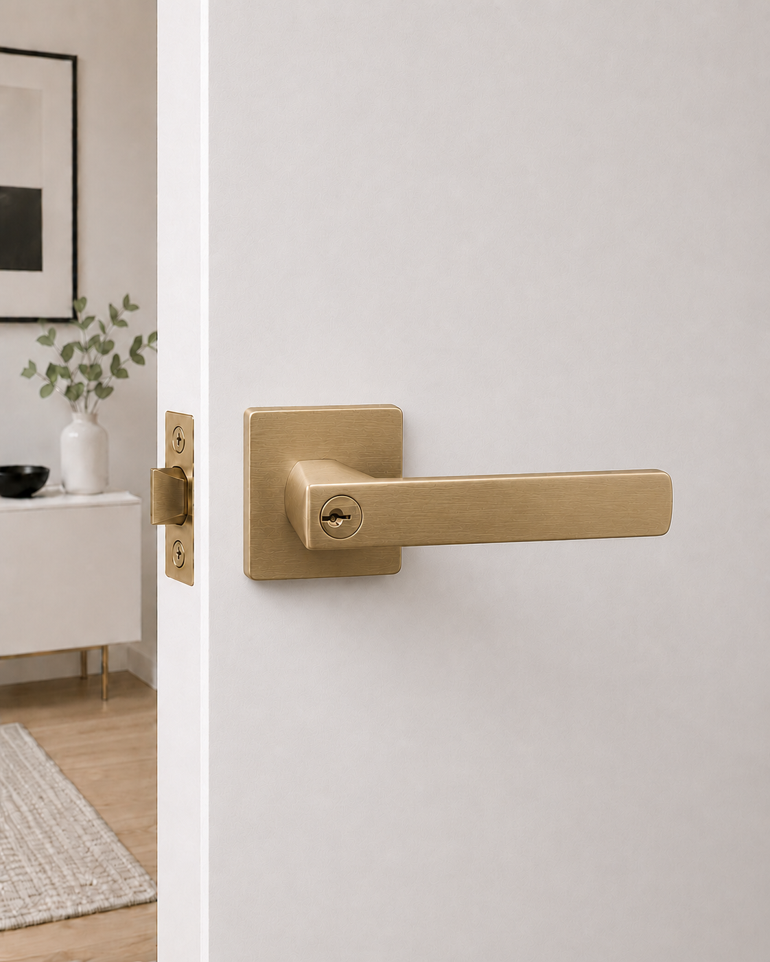 ASTON ENTRANCE SET SATIN BRASS DOOR HANDLE