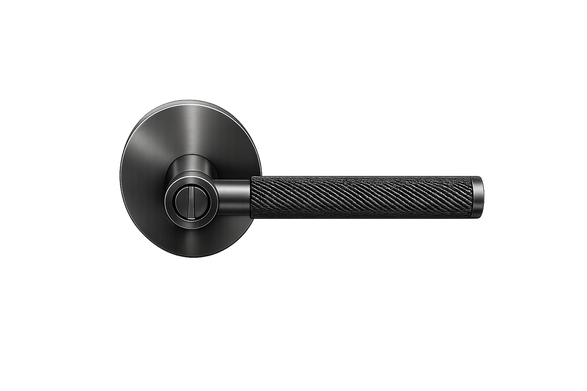Black door handle on a white background